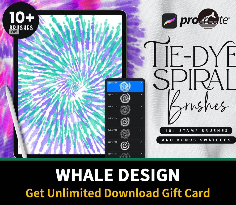 565 Procreate Tie-Dye Spiral Brushes - whaledesign