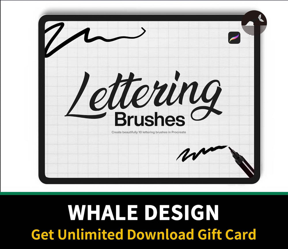 603 10 Lettering Brushes Procreate - whaledesign