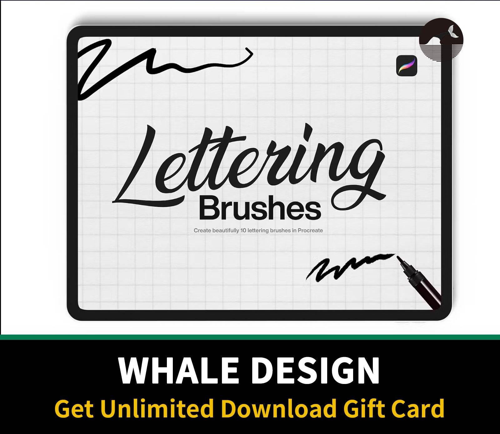 603 10 Lettering Brushes Procreate - whaledesign