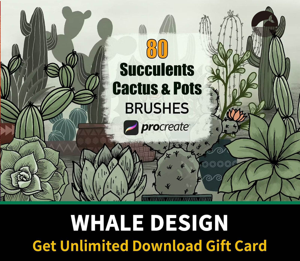 607 Cactus Succulents and Pots - Procreate Brushes - whaledesign