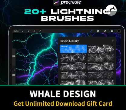 625 Procreate Lightning Brushes - whaledesign