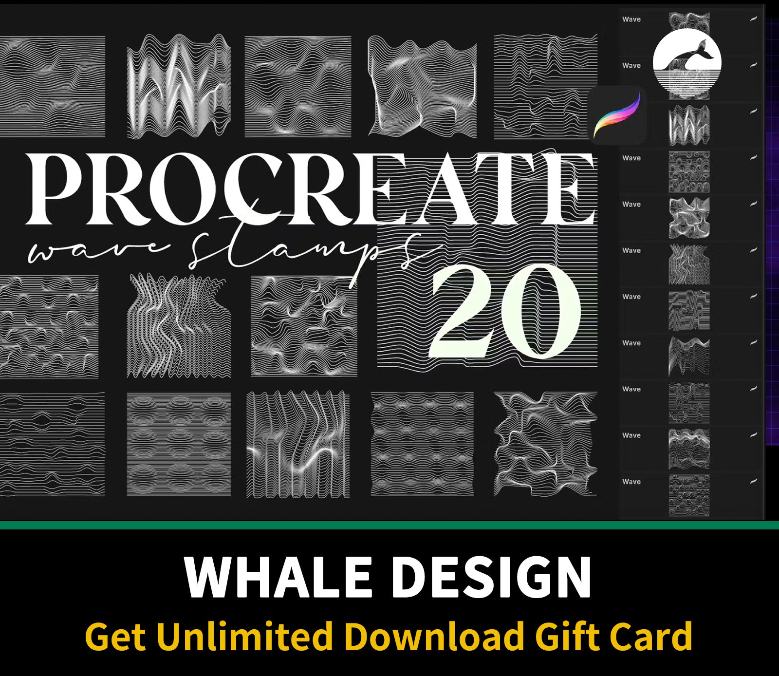 650 Procreate Wave line Stamps - whaledesign