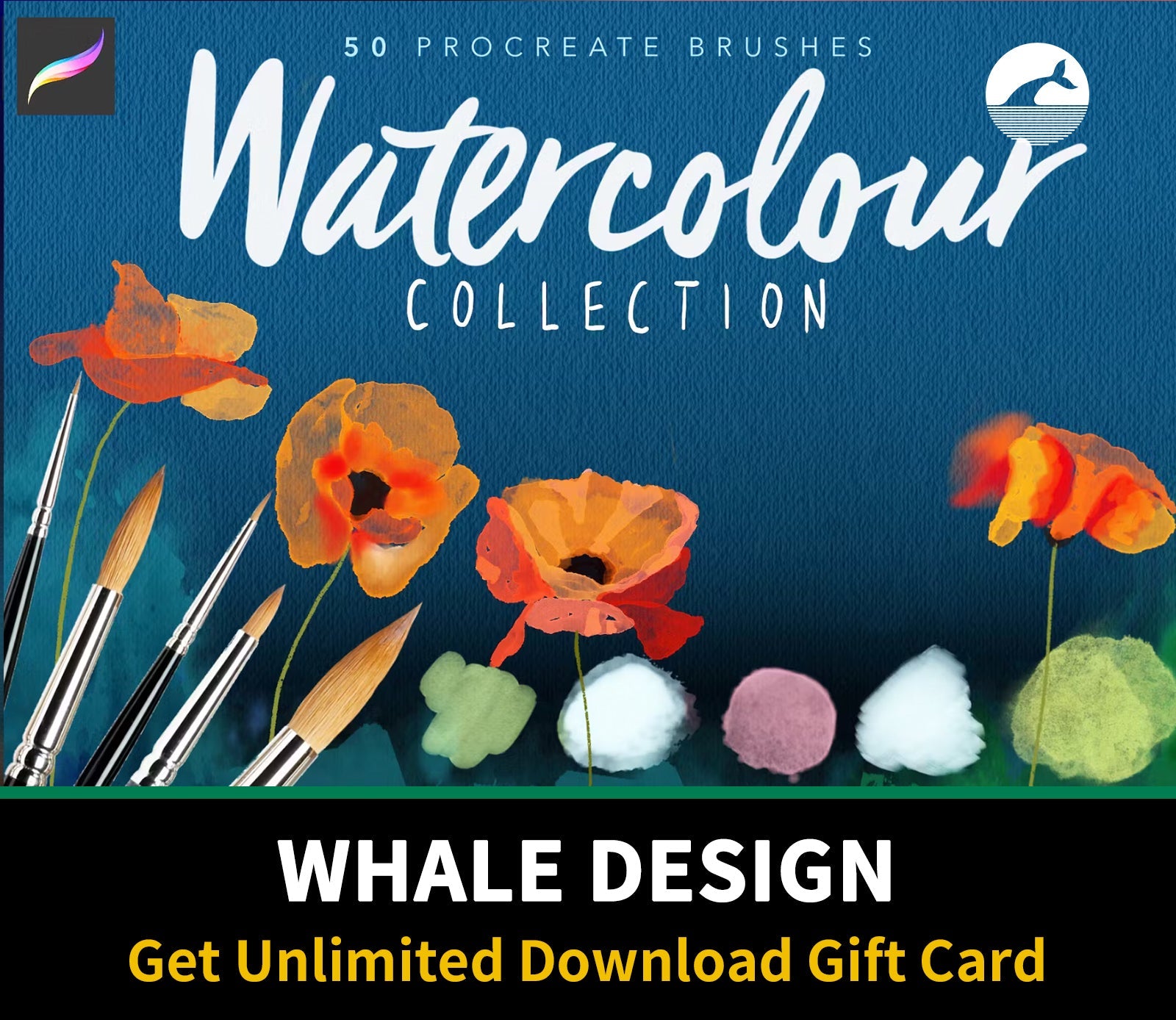 673 Procreate Watercolour Brushes - whaledesign