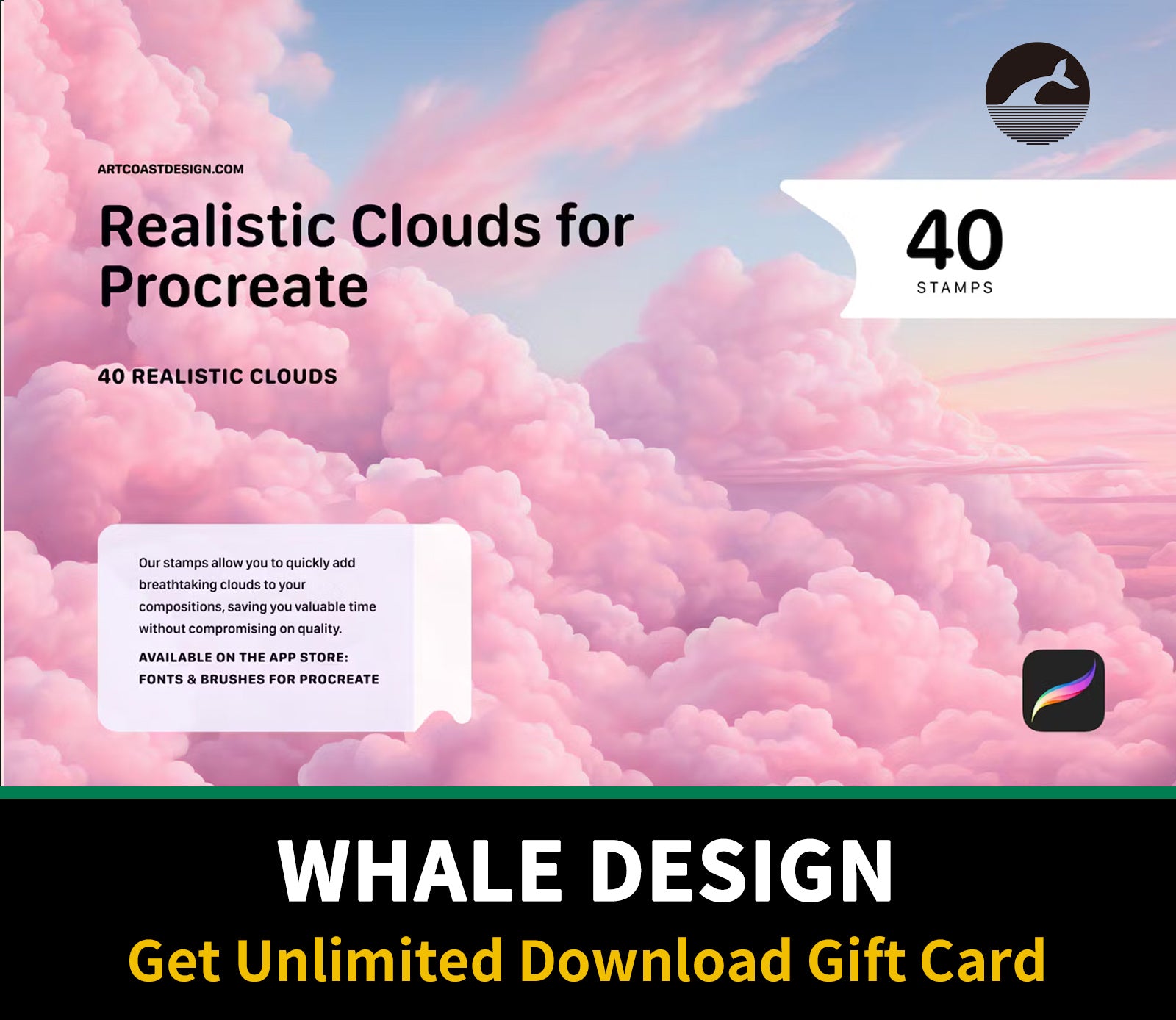 676 Realistic Clouds Stamps for Procreate - whaledesign