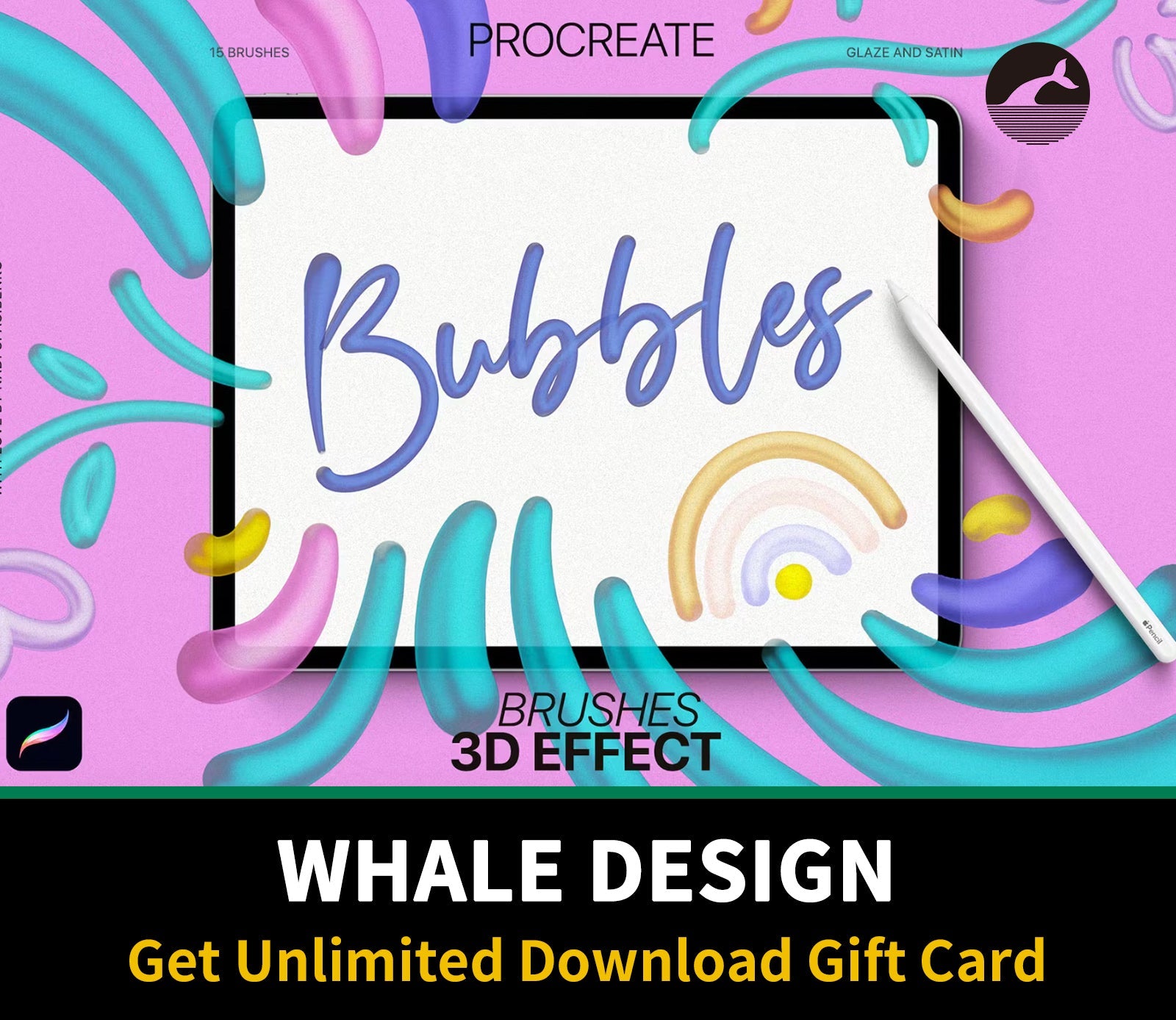 706 3D effect Procreate Brushes - whaledesign